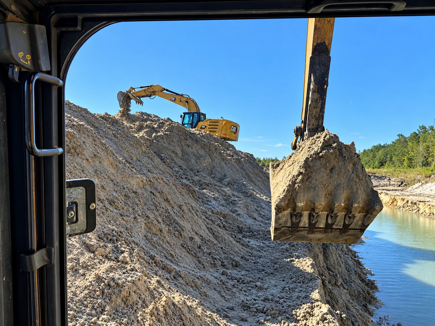 CAT excavator working the sand pit at Sandhill Mine